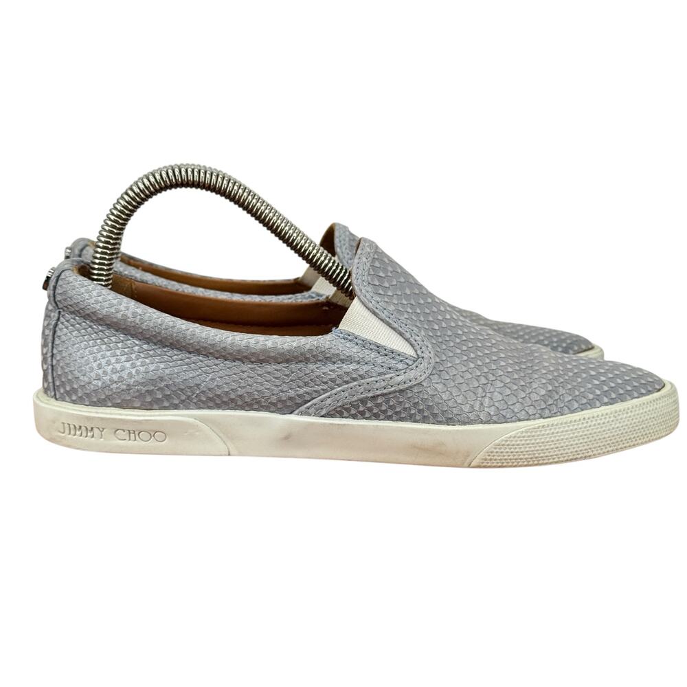 Jimmy Choo Demi Slip On Sneaker Leather Python Embossed Women 6.5 Grey Luxe Chic